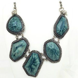 Estate Silver Tone Blue Faux Stone Chunky 22" Statement Necklace JN1176